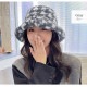 バケットハット ファー 帽子 レディース 韓国ファッション 秋 冬 千鳥柄 セクシー ストリート サイズ調節可 アジャスター付き プチプラ 人気 大人 新作 ブラック 黒 グレー 灰 ブルー 青 キャメル ブラウン 茶 フリーサイズ JOCOSA 9402