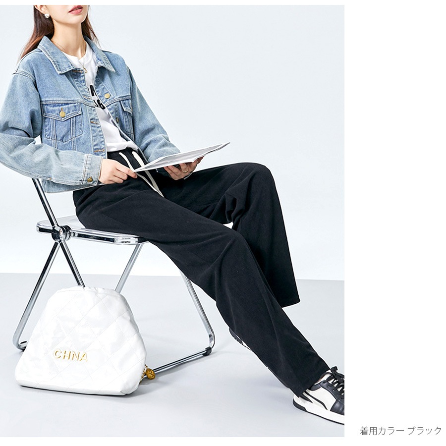ワイドパンツ コーデュロイ リラックスパンツ ロングパンツ ハイウエスト ゆったり 定番 シンプル 韓国ファッション レディース 新作 春 秋 冬 ブラック グレー ベージュ アイボリー M L JOCOSA 9129