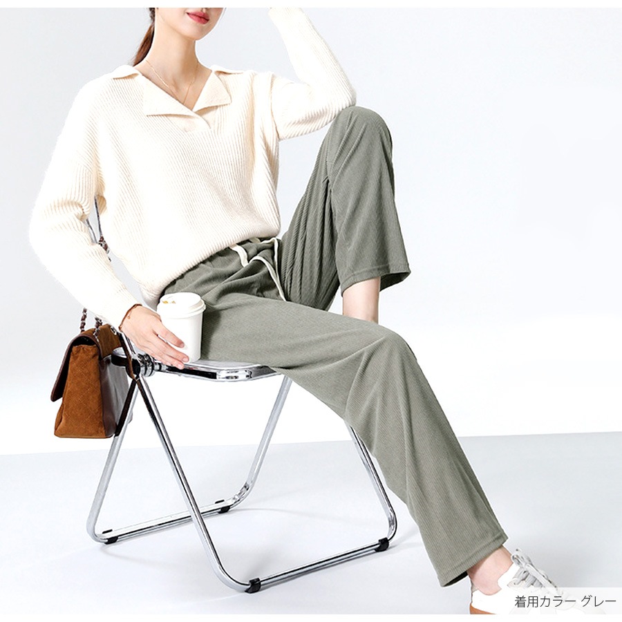 ワイドパンツ コーデュロイ リラックスパンツ ロングパンツ ハイウエスト ゆったり 定番 シンプル 韓国ファッション レディース 新作 春 秋 冬 ブラック グレー ベージュ アイボリー M L JOCOSA 9129