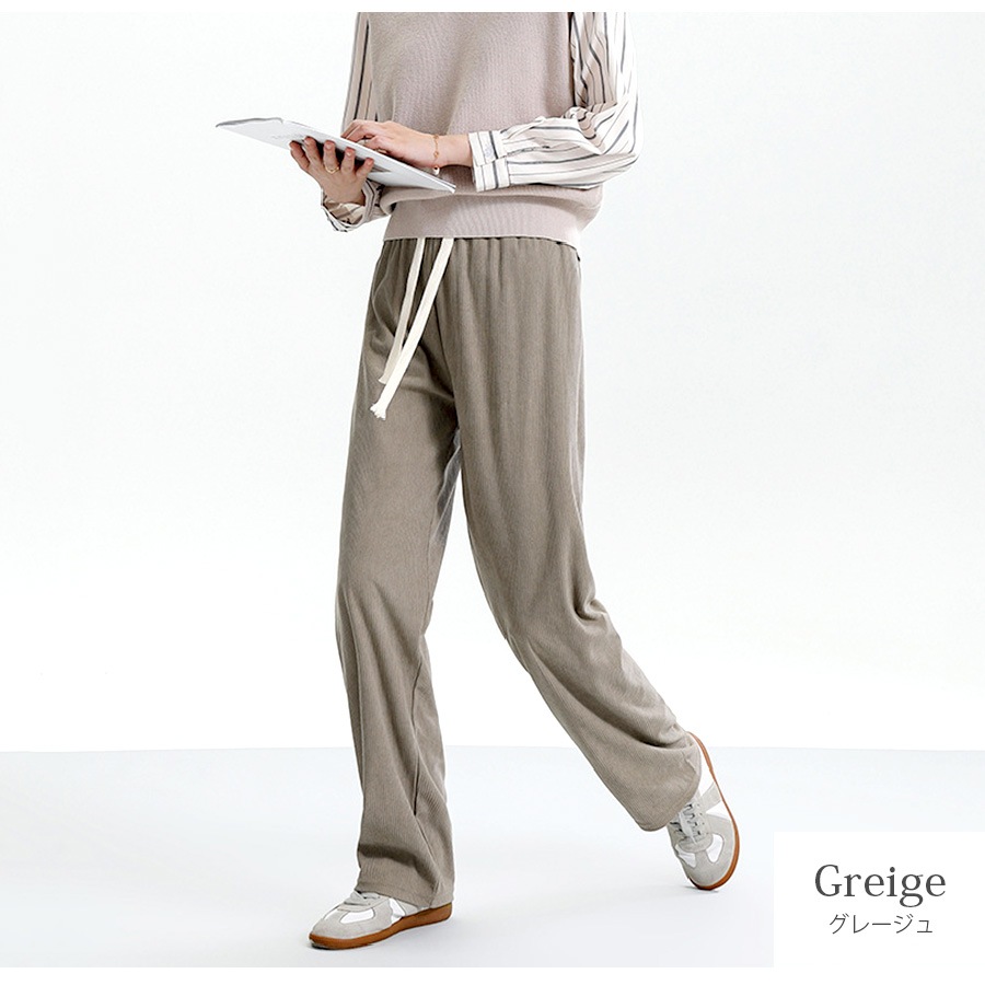 ワイドパンツ コーデュロイ リラックスパンツ ロングパンツ ハイウエスト ゆったり 定番 シンプル 韓国ファッション レディース 新作 春 秋 冬 ブラック グレー ベージュ アイボリー M L JOCOSA 9129