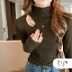 レディース トップス カットソー リブ カットアウト デコルテ リブ編み アシンメトリー ぴったり きれいめ 穴あき オフィスカジュアル 薄手 プチハイネック 華奢見え おしゃれ JOCOSA 7273
