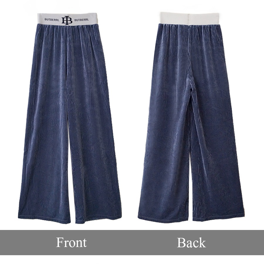 ワイドパンツ レディース 春夏秋冬 新作 ウエストゴム リブ コーデュロイ ベロア ルームウェア ボトムス ロング リラックス 大人可愛い かっこいい おしゃれ ロゴ 韓国 韓国風 グレー SML JOCOSA 8173 送料無料 即納