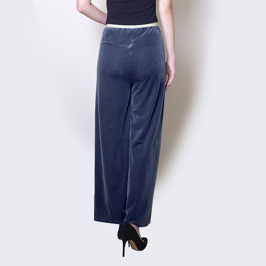 ワイドパンツ レディース 春夏秋冬 新作 ウエストゴム リブ コーデュロイ ベロア ルームウェア ボトムス ロング リラックス 大人可愛い かっこいい おしゃれ ロゴ 韓国 韓国風 グレー SML JOCOSA 8173 送料無料 即納