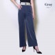 ワイドパンツ レディース 春夏秋冬 新作 ウエストゴム リブ コーデュロイ ベロア ルームウェア ボトムス ロング リラックス 大人可愛い かっこいい おしゃれ ロゴ 韓国 韓国風 グレー SML JOCOSA 8173 送料無料 即納