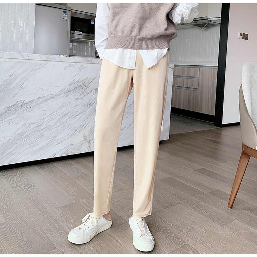 テパードパンツ レディース 春夏秋冬 新作 ズボン ボトムス ルームウェア ウエストゴム リブ コーデュロイ ベロア サイドポケット ロング リラックス 大人 可愛い かっこいい おしゃれ 韓国 韓国風 ブラック 黒 ダークグリーン 緑 アイボリー ブラウン 茶 MLXL JOCOSA 8174