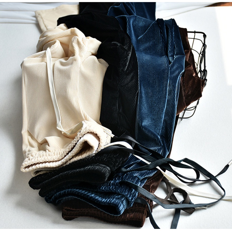 テパードパンツ レディース 春夏秋冬 新作 ズボン ボトムス ルームウェア ウエストゴム リブ コーデュロイ ベロア サイドポケット ロング リラックス 大人 可愛い かっこいい おしゃれ 韓国 韓国風 ブラック 黒 ダークグリーン 緑 アイボリー ブラウン 茶 MLXL JOCOSA 8174