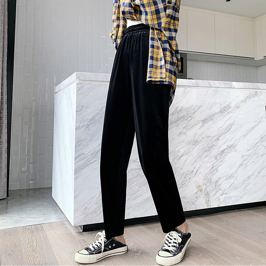 テパードパンツ レディース 春夏秋冬 新作 ズボン ボトムス ルームウェア ウエストゴム リブ コーデュロイ ベロア サイドポケット ロング リラックス 大人 可愛い かっこいい おしゃれ 韓国 韓国風 ブラック 黒 ダークグリーン 緑 アイボリー ブラウン 茶 MLXL JOCOSA 8174