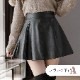 ミニスカート レザー調 ウール調 フレアスカート ペチパンツ一体型 秋 パンツタイプ裏地 ファスナー 合皮 革 PUレザー 無地 韓国ファッション ギャル セクシー 膝上 おしゃれ レディース 冬 春 新作 黒 灰 ブラック グレー  S M L JOCOSA 9107