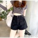 デニム ショートパンツ スリット 定番 ホットパンツ ポケット シンプル 脚長 パンツ カジュアル ミニ丈 ショート丈 韓国ファッション レディース 新作 春 夏 ブラック グレー ブルー S M L XL JOCOSA 9125