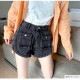 デニム ショートパンツ スリット 定番 ホットパンツ ポケット シンプル 脚長 パンツ カジュアル ミニ丈 ショート丈 韓国ファッション レディース 新作 春 夏 ブラック グレー ブルー S M L XL JOCOSA 9125