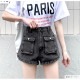 デニム ショートパンツ スリット 定番 ホットパンツ ポケット シンプル 脚長 パンツ カジュアル ミニ丈 ショート丈 韓国ファッション レディース 新作 春 夏 ブラック グレー ブルー S M L XL JOCOSA 9125