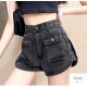 デニム ショートパンツ スリット 定番 ホットパンツ ポケット シンプル 脚長 パンツ カジュアル ミニ丈 ショート丈 韓国ファッション レディース 新作 春 夏 ブラック グレー ブルー S M L XL JOCOSA 9125