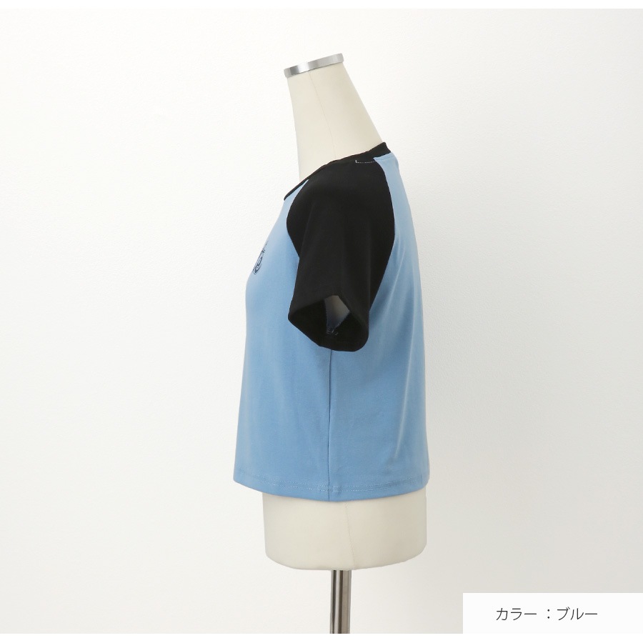 ロゴT Tシャツ トップス ショート丈 半袖 ロゴ バイカラー レディース 春 夏 秋 新作 グレー ブルー アイボリー M L XL JOCOSA 7219