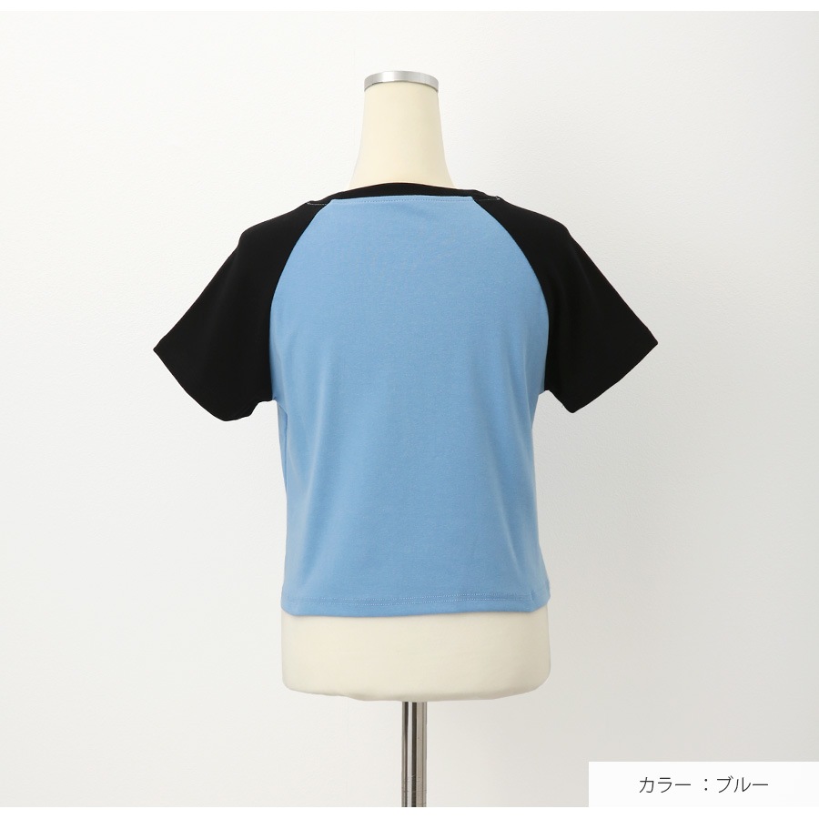 ロゴT Tシャツ トップス ショート丈 半袖 ロゴ バイカラー レディース 春 夏 秋 新作 グレー ブルー アイボリー M L XL JOCOSA 7219