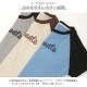 ロゴT Tシャツ トップス ショート丈 半袖 ロゴ バイカラー レディース 春 夏 秋 新作 グレー ブルー アイボリー M L XL JOCOSA 7219