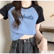 ロゴT Tシャツ トップス ショート丈 半袖 ロゴ バイカラー レディース 春 夏 秋 新作 グレー ブルー アイボリー M L XL JOCOSA 7219