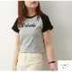 ロゴT Tシャツ トップス ショート丈 半袖 ロゴ バイカラー レディース 春 夏 秋 新作 グレー ブルー アイボリー M L XL JOCOSA 7219