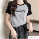 ロゴT Tシャツ トップス ショート丈 半袖 ロゴ バイカラー レディース 春 夏 秋 新作 グレー ブルー アイボリー M L XL JOCOSA 7219