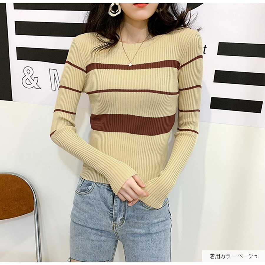 Uネック ルーズ ニット素材 ロンT 3色 長袖 春 秋 韓国 cr8052