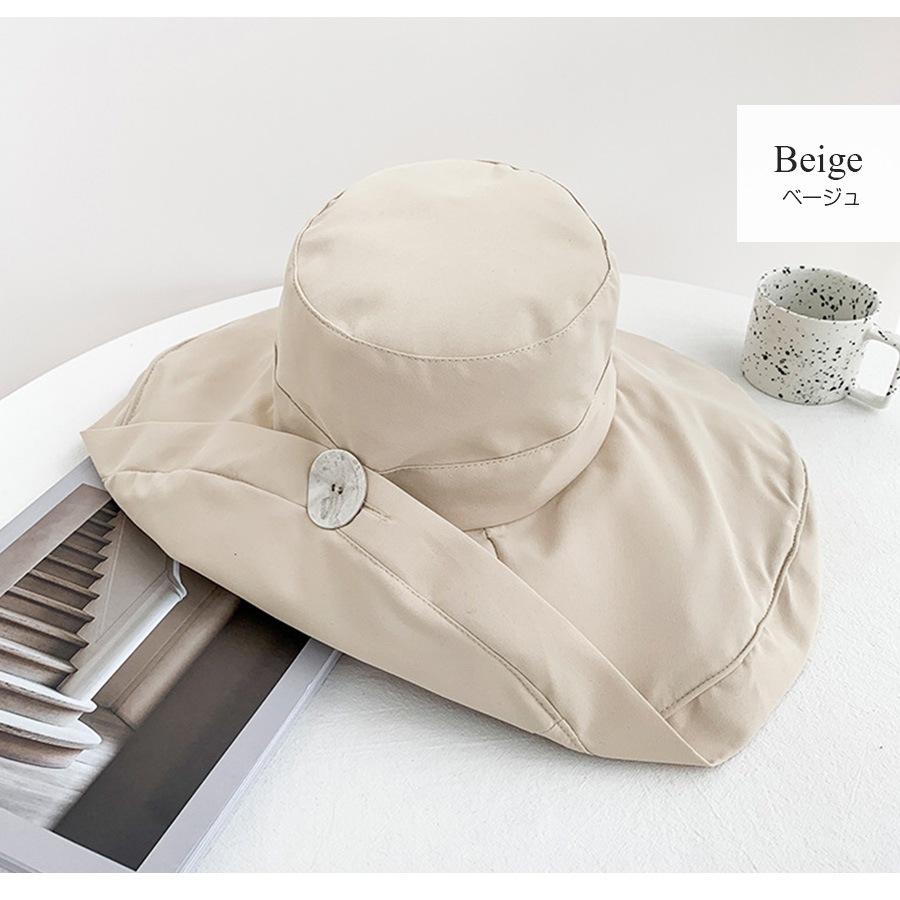 つば広 ハット 帽子 バケットハット ボタン 日よけ 紫外線 対策 2way 韓国ファッション レディース プチプラ シンプル 大人 おしゃれ 新作 春 夏 秋 ブラック 黒 ベージュ 茶 ブラウン フリーサイズ JOCOSA 9409