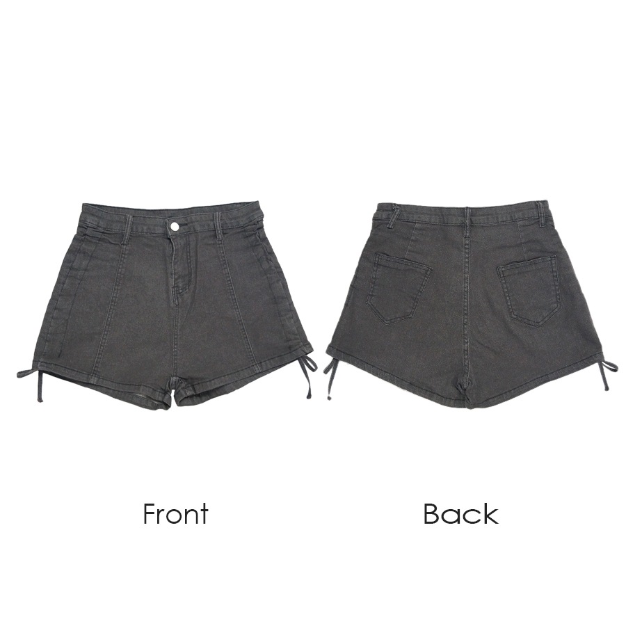 ショートパンツ デニム ハイウエスト 短パン ジーパン ドロスト 韓国ファッション レディース 新作 春 夏 秋 ブラック グレー ブルー S M L XL JOCOSA 9127