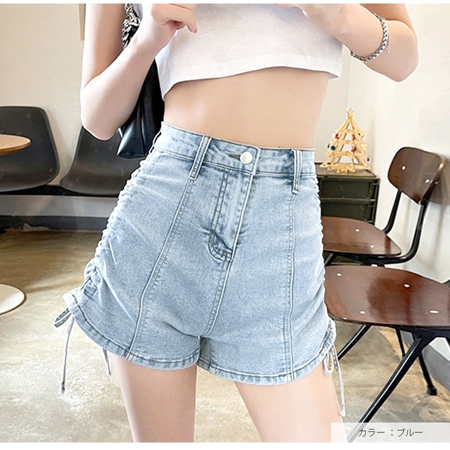 ショートパンツ デニム ハイウエスト 短パン ジーパン ドロスト 韓国