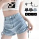 ショートパンツ デニム ハイウエスト 短パン ジーパン ドロスト 韓国ファッション レディース 新作 春 夏 秋 ブラック グレー ブルー S M L XL JOCOSA 9127