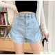 ショートパンツ デニム ハイウエスト 短パン ジーパン ドロスト 韓国ファッション レディース 新作 春 夏 秋 ブラック グレー ブルー S M L XL JOCOSA 9127