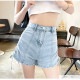 ショートパンツ デニム ハイウエスト 短パン ジーパン ドロスト 韓国ファッション レディース 新作 春 夏 秋 ブラック グレー ブルー S M L XL JOCOSA 9127