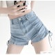 ショートパンツ デニム ハイウエスト 短パン ジーパン ドロスト 韓国ファッション レディース 新作 春 夏 秋 ブラック グレー ブルー S M L XL JOCOSA 9127