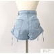 ショートパンツ デニム ハイウエスト 短パン ジーパン ドロスト 韓国ファッション レディース 新作 春 夏 秋 ブラック グレー ブルー S M L XL JOCOSA 9127