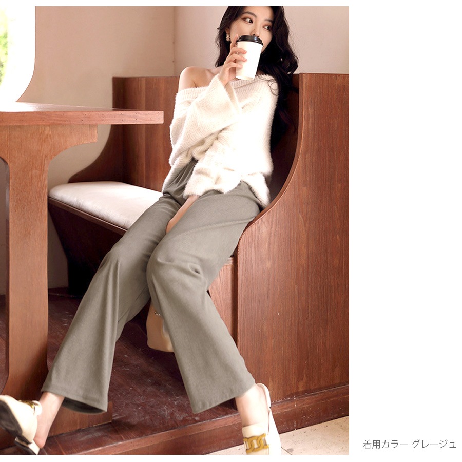 コーデュロイ リラックスパンツ ストレート 薄手 ワイド ロングパンツ ハイウエスト ゆったり 定番 シンプル 韓国ファッション レディース 新作 春 秋 冬 ブラック ブラウン グレージュ アイボリー M L JOCOSA 9130