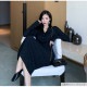 ワンピース ロングワンピース タイトワンピース 韓国ファッション セクシー 大人 オフィス レディース 長袖 ニットワンピ Vネック リブ ボタン 着回し 無地 シンプル おしゃれ 春 秋 新作 ブラック 黒 アイボリー ベージュ カーキ フリーサイズ JOCOSA 8870