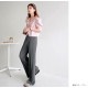 リラックスパンツ リブ ワイドパンツ 切りっぱなし 薄手 ストレート ロングパンツ ハイウエスト プリーツ ゆったり 定番 シンプル 韓国ファッション レディース 新作 春 夏 ブラック グレー グリーン アイボリー M L JOCOSA 9131