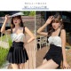 水着 体型カバー 韓国ファッション 夏 セクシー 胸元 フリル 背中見せ ワンピース スカート カシュクール キーホール パット付き カップ付き アジャスター シンプル 大人 おしゃれ レディース 春 秋 新作 ブラック 黒 ネイビー 紺 イエロー 黄色 M L JOCOSA 9802