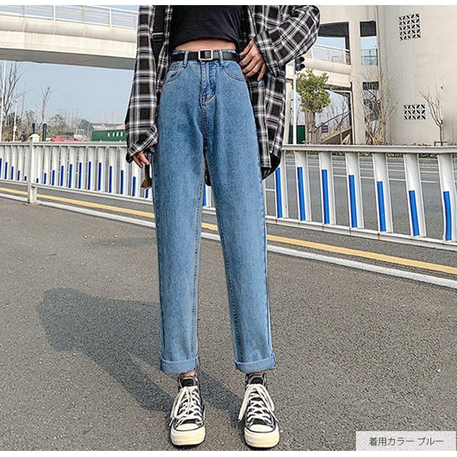 デニムパンツ ストレート ロング丈 ジーパン カジュアル ポケット シンプル 無地 ストリート 韓国ファッション レディース 新作 春 夏 秋 冬 ブラック 黒 ダークグレー 灰 アイボリー ライトブルー ブルー グレイッシュブルー 青 S M L XL JOCOSA 9106