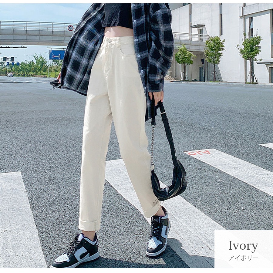 デニムパンツ ストレート ロング丈 ジーパン カジュアル ポケット シンプル 無地 ストリート 韓国ファッション レディース 新作 春 夏 秋 冬 ブラック 黒 ダークグレー 灰 アイボリー ライトブルー ブルー グレイッシュブルー 青 S M L XL JOCOSA 9106