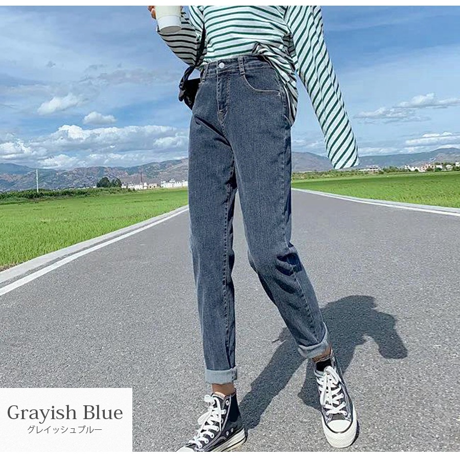 デニムパンツ ストレート ロング丈 ジーパン カジュアル ポケット シンプル 無地 ストリート 韓国ファッション レディース 新作 春 夏 秋 冬 ブラック 黒 ダークグレー 灰 アイボリー ライトブルー ブルー グレイッシュブルー 青 S M L XL JOCOSA 9106