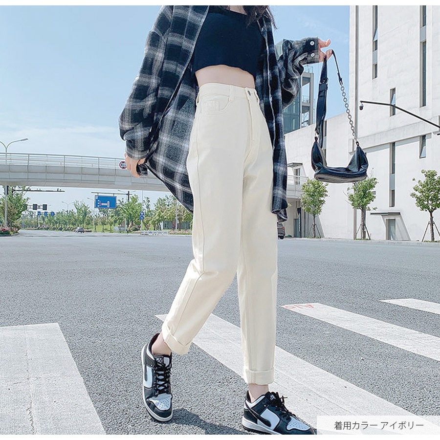 デニムパンツ ストレート ロング丈 ジーパン カジュアル ポケット シンプル 無地 ストリート 韓国ファッション レディース 新作 春 夏 秋 冬 ブラック 黒 ダークグレー 灰 アイボリー ライトブルー ブルー グレイッシュブルー 青 S M L XL JOCOSA 9106