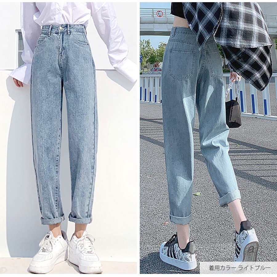 デニムパンツ ストレート ロング丈 ジーパン カジュアル ポケット シンプル 無地 ストリート 韓国ファッション レディース 新作 春 夏 秋 冬 ブラック 黒 ダークグレー 灰 アイボリー ライトブルー ブルー グレイッシュブルー 青 S M L XL JOCOSA 9106