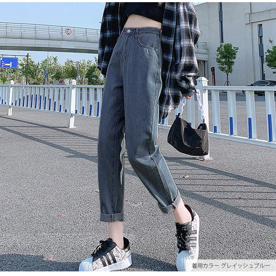 デニムパンツ ストレート ロング丈 ジーパン カジュアル ポケット シンプル 無地 ストリート 韓国ファッション レディース 新作 春 夏 秋 冬 ブラック 黒 ダークグレー 灰 アイボリー ライトブルー ブルー グレイッシュブルー 青 S M L XL JOCOSA 9106