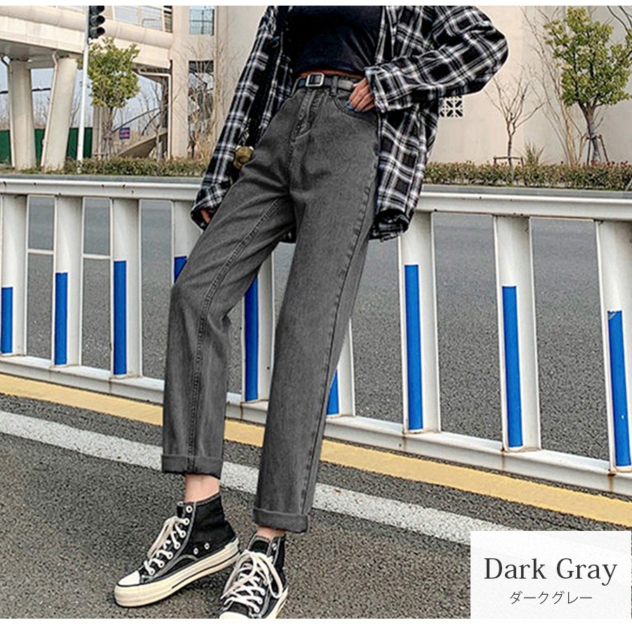 デニムパンツ ストレート ロング丈 ジーパン カジュアル ポケット シンプル 無地 ストリート 韓国ファッション レディース 新作 春 夏 秋 冬 ブラック 黒 ダークグレー 灰 アイボリー ライトブルー ブルー グレイッシュブルー 青 S M L XL JOCOSA 9106
