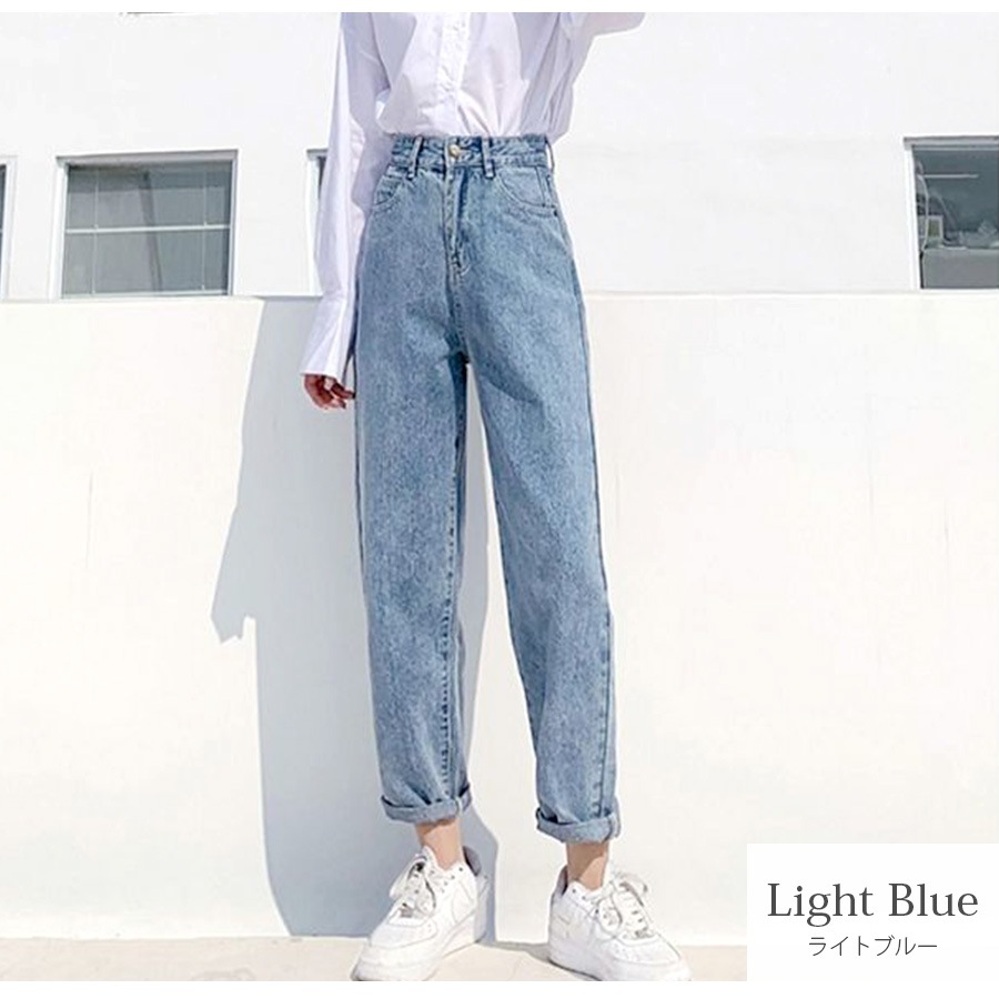 デニムパンツ ストレート ロング丈 ジーパン カジュアル ポケット シンプル 無地 ストリート 韓国ファッション レディース 新作 春 夏 秋 冬 ブラック 黒 ダークグレー 灰 アイボリー ライトブルー ブルー グレイッシュブルー 青 S M L XL JOCOSA 9106