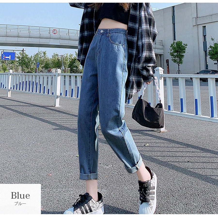 デニムパンツ ストレート ロング丈 ジーパン カジュアル ポケット シンプル 無地 ストリート 韓国ファッション レディース 新作 春 夏 秋 冬 ブラック 黒 ダークグレー 灰 アイボリー ライトブルー ブルー グレイッシュブルー 青 S M L XL JOCOSA 9106