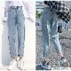 デニムパンツ ストレート ロング丈 ジーパン カジュアル ポケット シンプル 無地 ストリート 韓国ファッション レディース 新作 春 夏 秋 冬 ブラック 黒 ダークグレー 灰 アイボリー ライトブルー ブルー グレイッシュブルー 青 S M L XL JOCOSA 9106