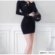 ワンピース ミニワンピース セクシーワンピース 韓国ファッション タイトワンピース ストリート セクシー カジュアル 上品 大人 レディース 長袖 着回し 無地 シンプル 金ボタン おしゃれ 春 秋 新作 ブラック 黒 S M L JOCOSA 8873