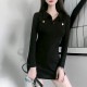 ワンピース ミニワンピース セクシーワンピース 韓国ファッション タイトワンピース ストリート セクシー カジュアル 上品 大人 レディース 長袖 着回し 無地 シンプル 金ボタン おしゃれ 春 秋 新作 ブラック 黒 S M L JOCOSA 8873
