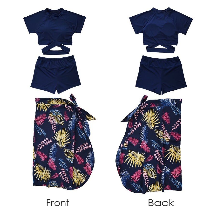 水着 3点セット セクシー 水着体型カバー タンキニ ビキニ 可愛い ママ水着 露出控えめ パッド付き ハイウエスト 半袖 スカート トップス パンツ パレオ 韓国ファッション 大人 かわいい デート レディース 春 イエロー ネイビー M L JOCOSA 9800