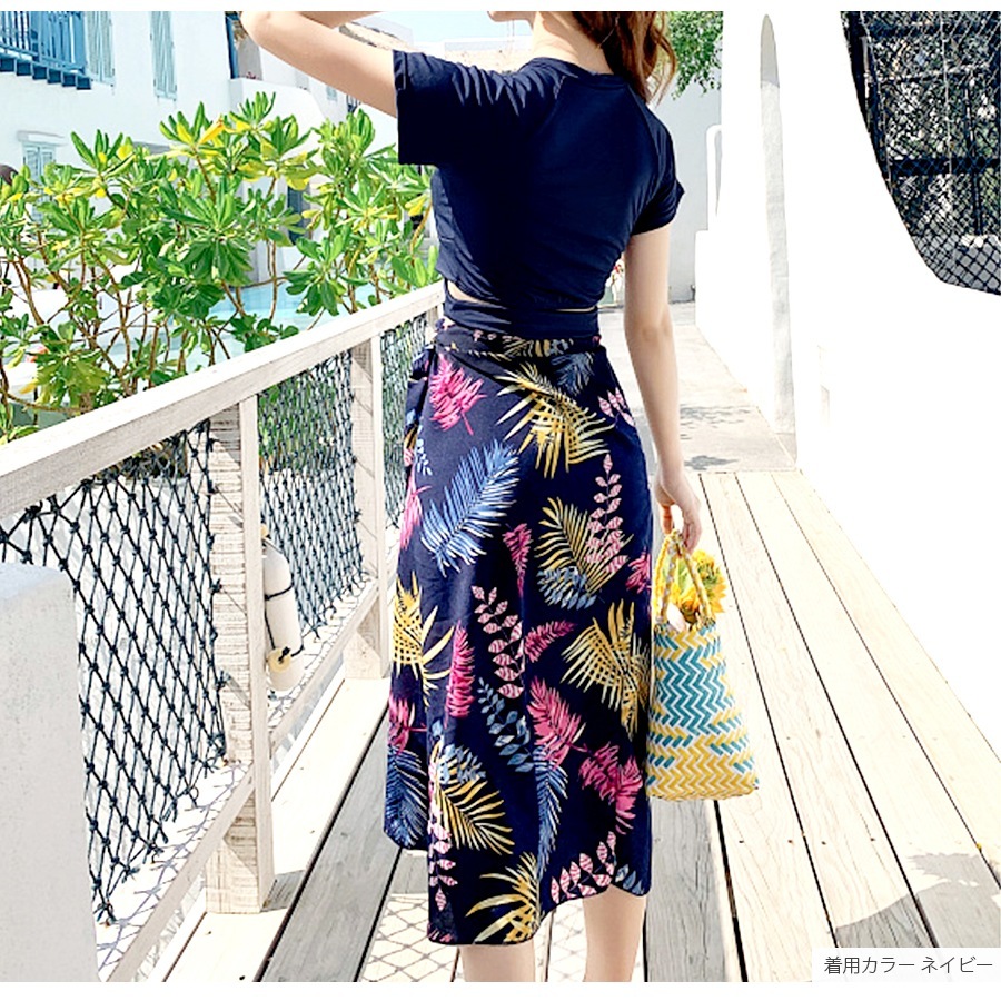 水着 3点セット セクシー 水着体型カバー タンキニ ビキニ 可愛い ママ水着 露出控えめ パッド付き ハイウエスト 半袖 スカート トップス パンツ パレオ 韓国ファッション 大人 かわいい デート レディース 春 イエロー ネイビー M L JOCOSA 9800