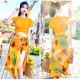 水着 3点セット セクシー 水着体型カバー タンキニ ビキニ 可愛い ママ水着 露出控えめ パッド付き ハイウエスト 半袖 スカート トップス パンツ パレオ 韓国ファッション 大人 かわいい デート レディース 春 イエロー ネイビー M L JOCOSA 9800